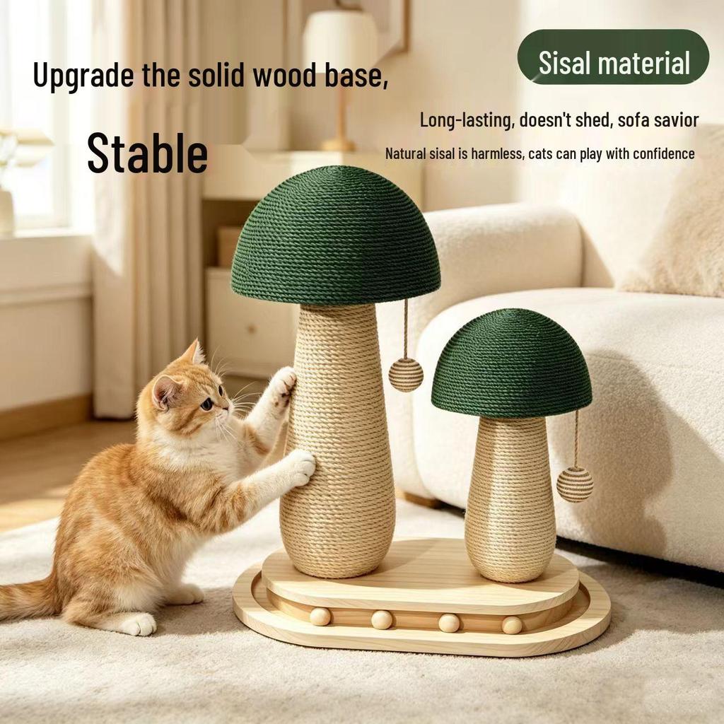 Durable Sisal Mushroom Cat Scratching Post: Vertically Mounted Claw Sharpening Toy