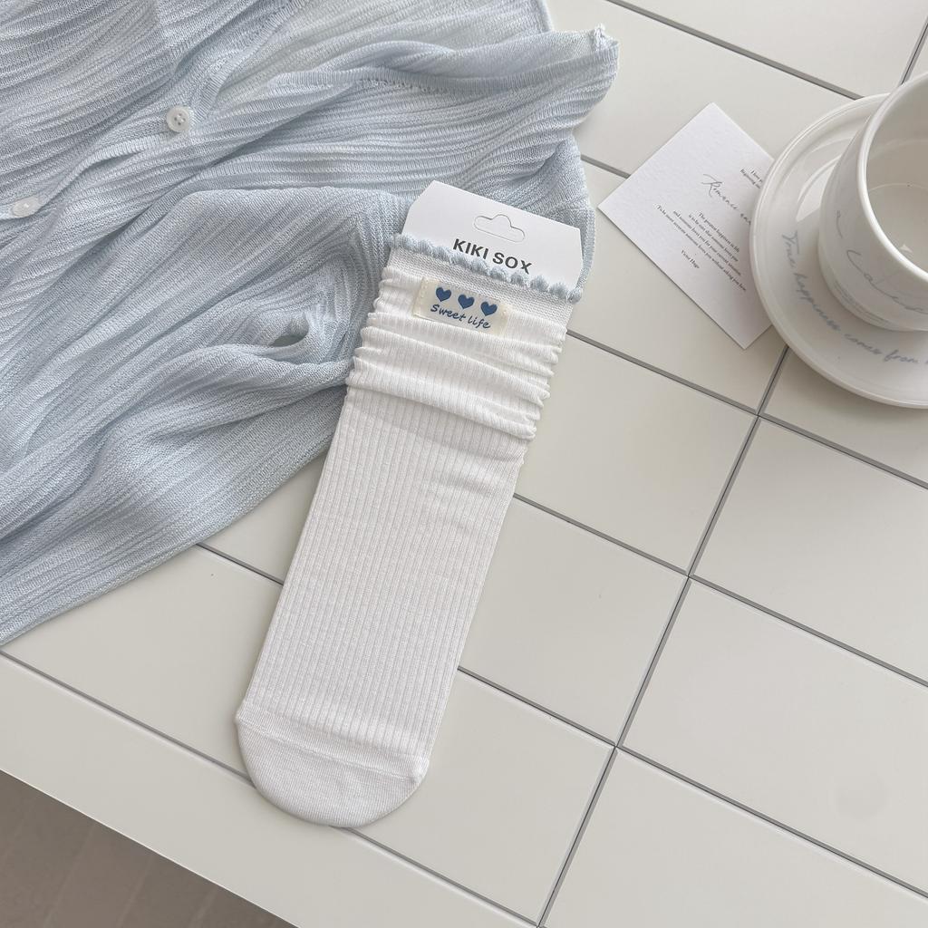 26 Spring And Summer Socks Women'S Blue And White Fresh Girls Socks Summer Thin Mesh Hollow Tube Stacking Socks