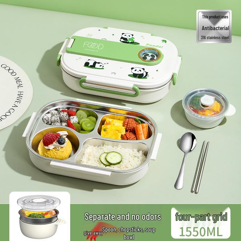 "Children's Insulated 316 Stainless Steel Lunch Box with Compartment Tray"