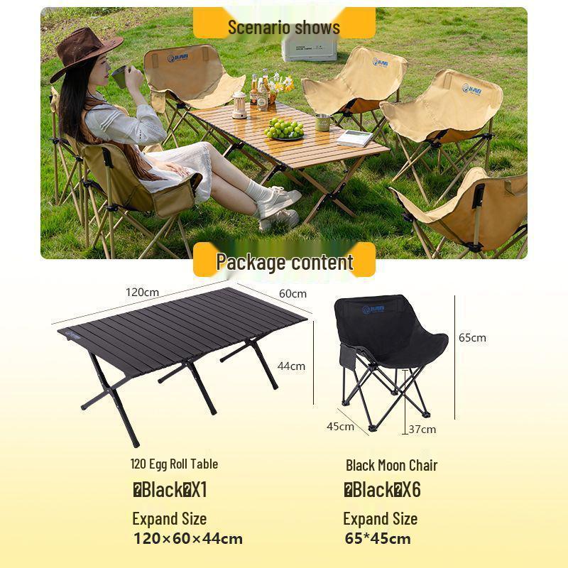 Tragbares faltbares Campingtisch- und Mondstuhlsset mit aufrollbarem Tisch