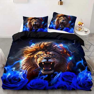 Tier 3D Gedrucktes Bettbezug-Set Blau Rot Rose Blitz Löwe Bettwäsche-Set Heimtextilien Tiermotiv Bettbezug Kissenbezug