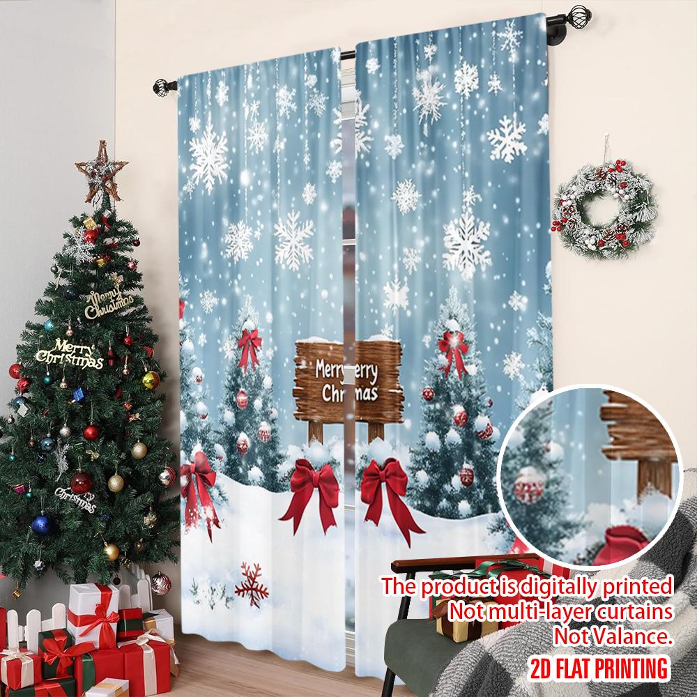 2ks 2D plochý tisk Veselé Vánoce Párty Závěsy Vánoční sněhová lesní scéna Odolný Polyester Bez Elektřiny Párty