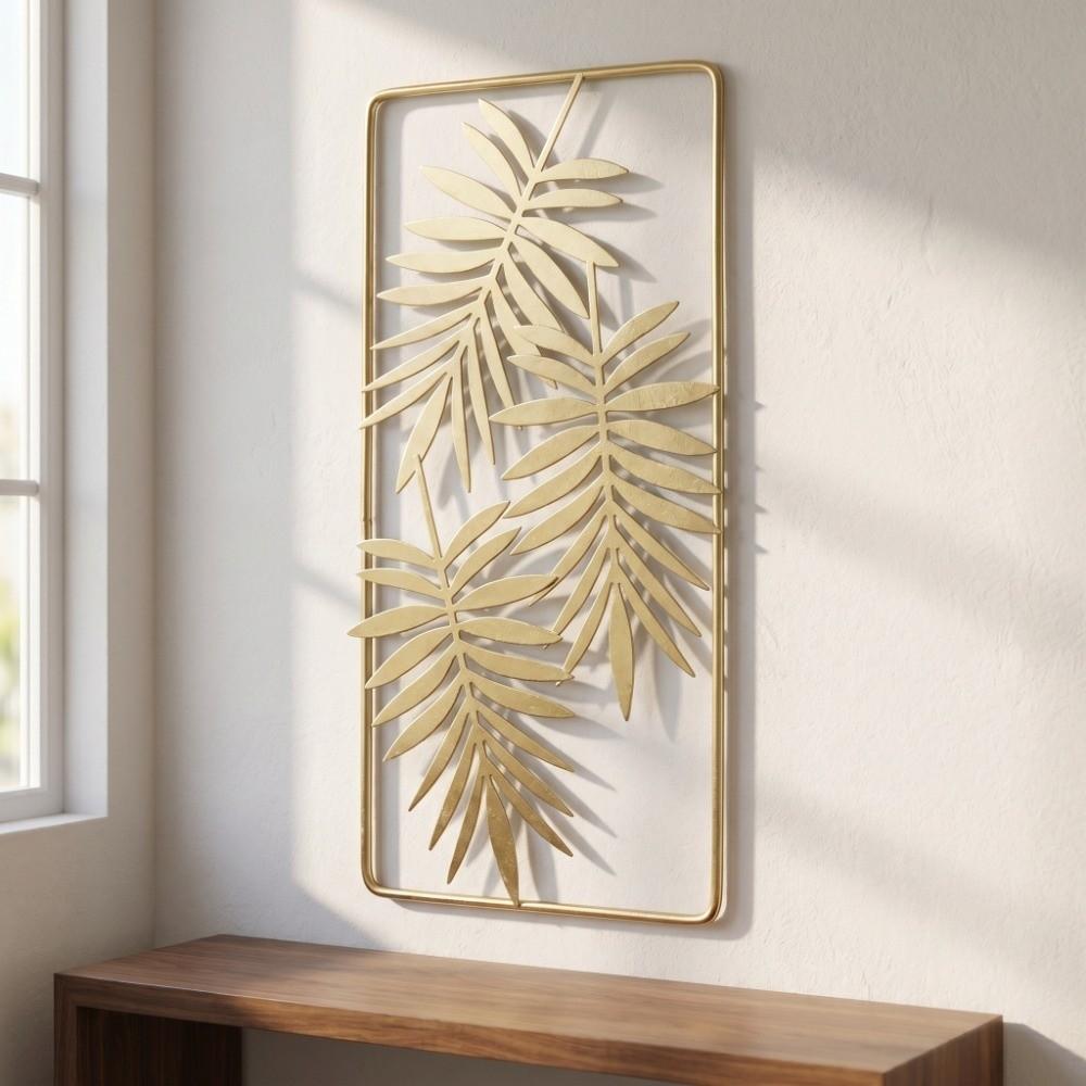 11.61 × 5.51 in Metal Leaf Wall Decor Gold Frame Iron Gold Wall Decor Leaf-shaped Handcrafted Artwork Wall Decor Bathroom