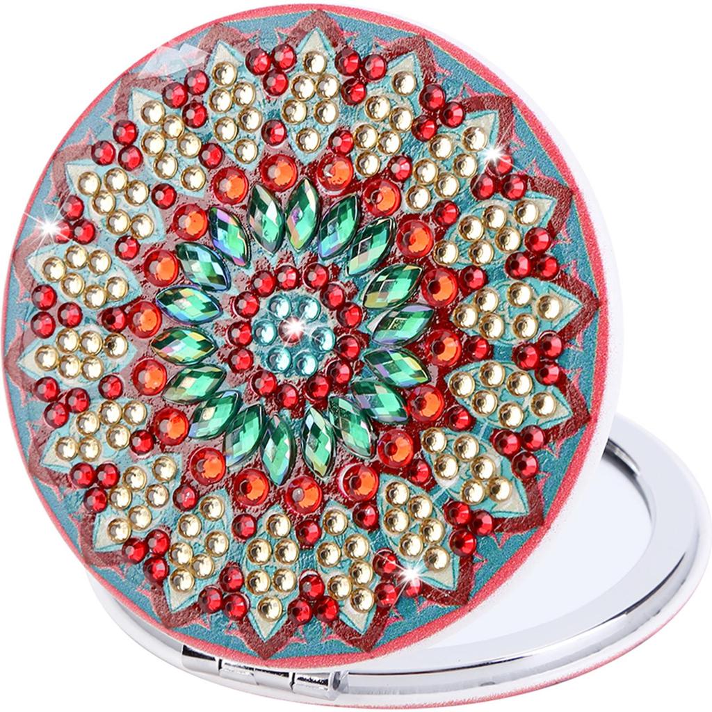 DIY Rhinestone Embroidery Mosaic Makeup Mirror Art Craft Set Double Side Crystal Diamond Mirror Pocket Mirror for Adult and