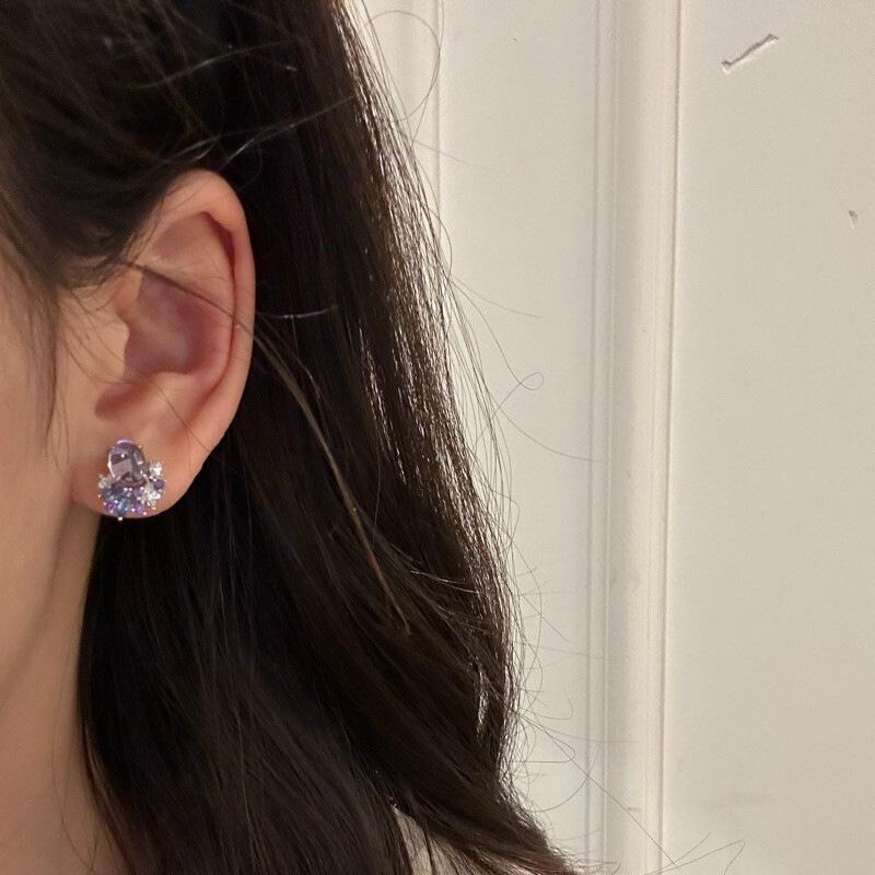 Leichter Luxus Premium Retro Monet Glyzinie Amethyst mit Diamanten eingelegt Halskette Ring Ohrstecker Exquisites Extravagantes Set