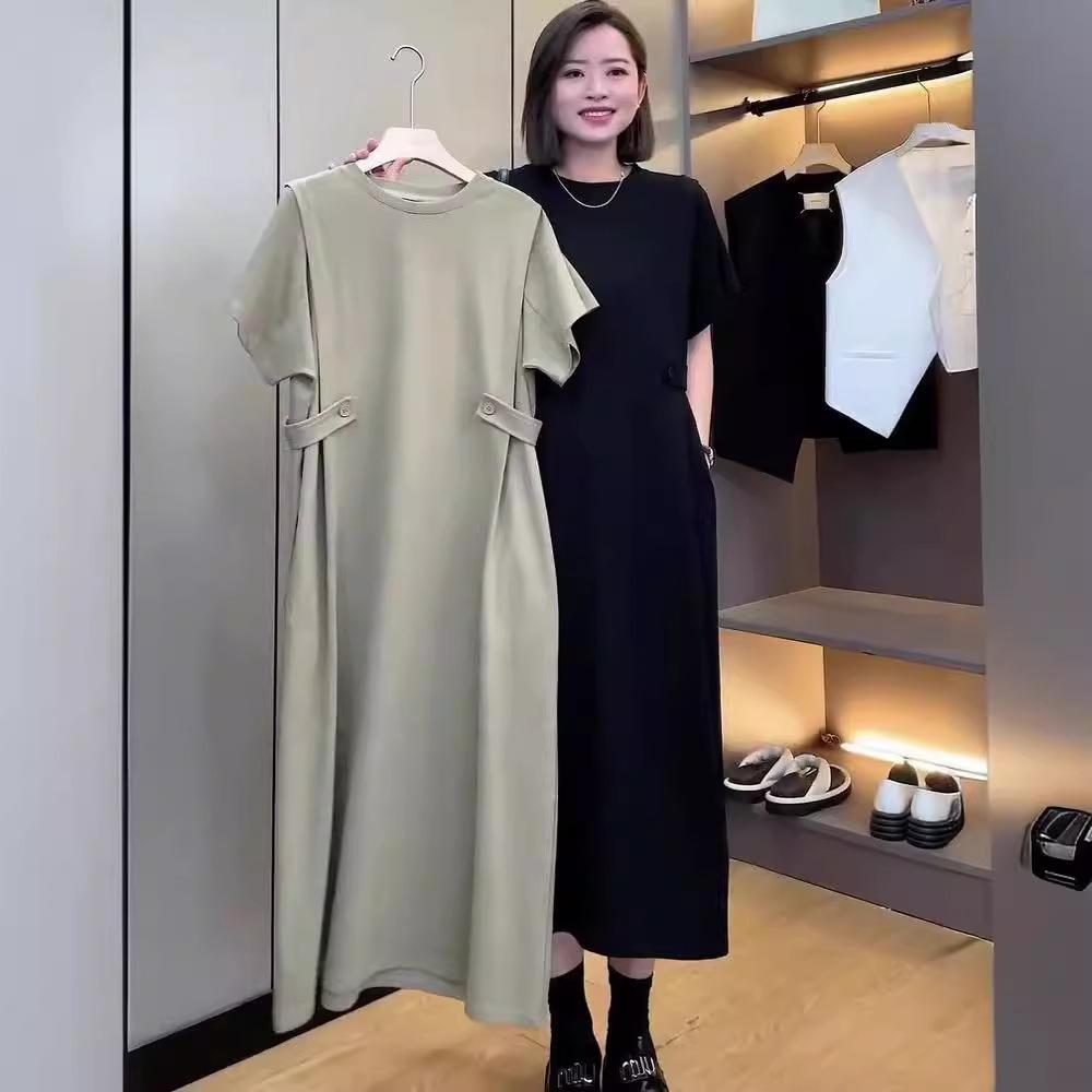 Women's Plus Size Korean Style Summer Casual Dress - Loose, Slimming, Short Sleeve