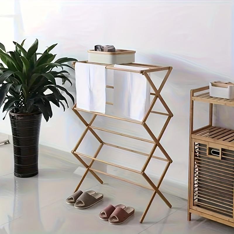 Collapsible Bamboo Drying Rack Portable Laundry Drying Rack Space-Saving Clothes Rack for Air-Drying Towels Indoor & Outdoor