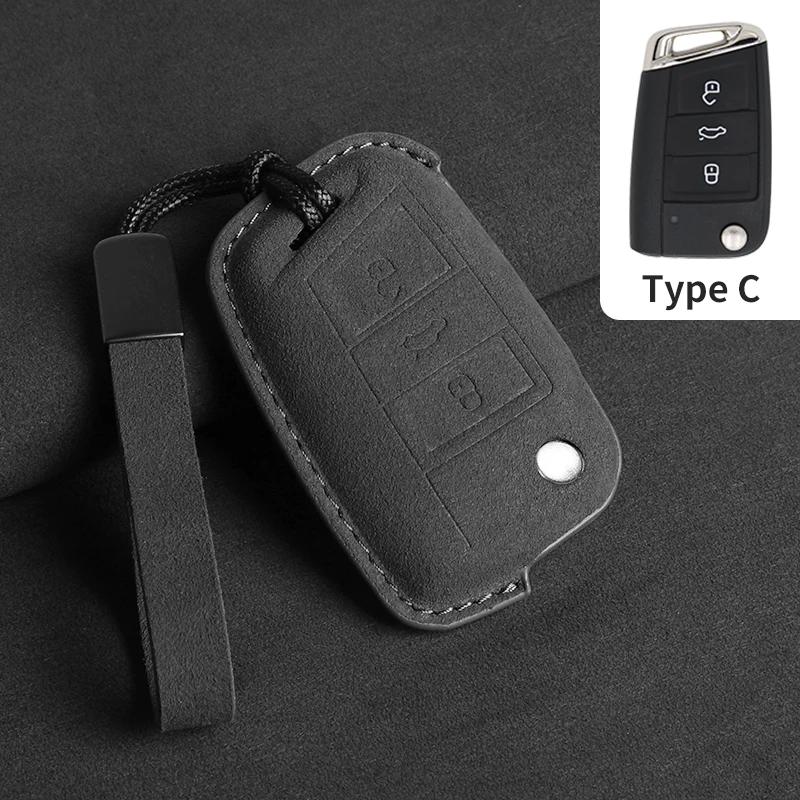 Suede Autoklep Sleutelhoes Cover voor VW Volkswagen Golf 7 MK7 Tiguan MK2 T-roc Skoda Octavia Kodiaq Karoq Seat Ateca Leon Passat