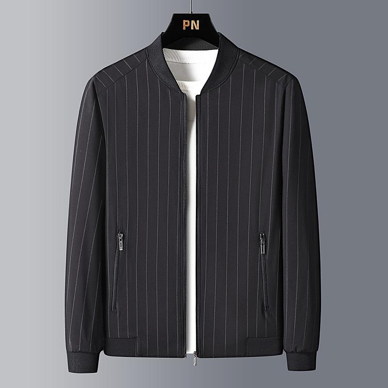 Spring and Autumn New Men's Jacket Middle-aged Korean Business Casual Men's Tops Versatile Striped Baseball Collar