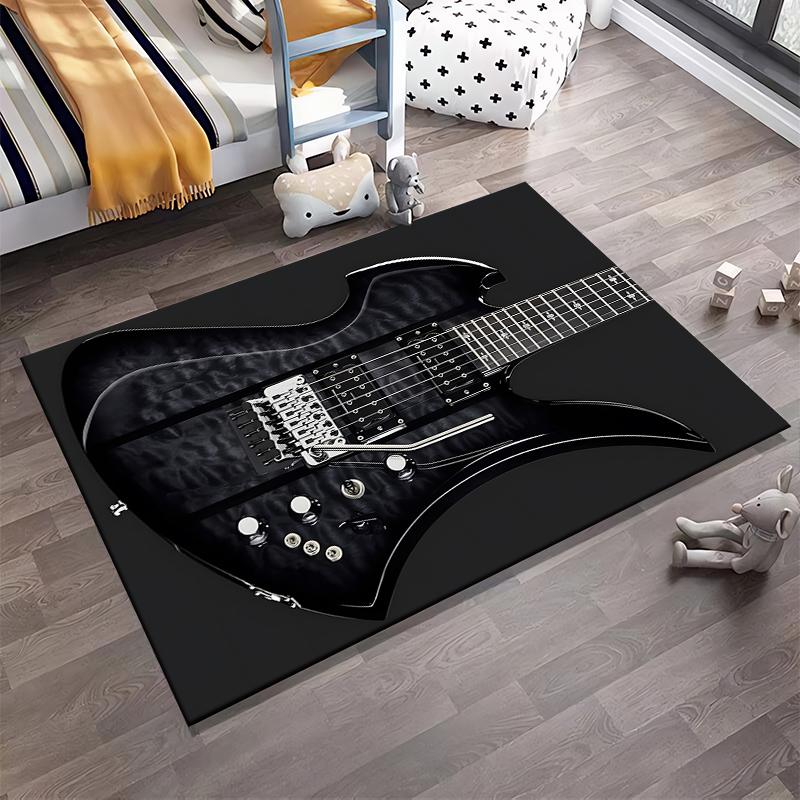 Black Electric Guitar Design Rug - Non-slip rug suitable for living room and bedroom sofas
