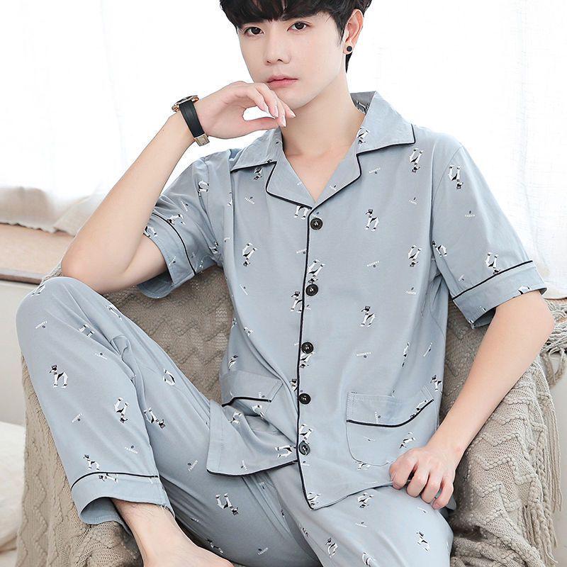 

Мужской пижамный комплект из 100% хлопка с короткими рукавами - Легкие летние брюки 170 (L): 120-140 jin