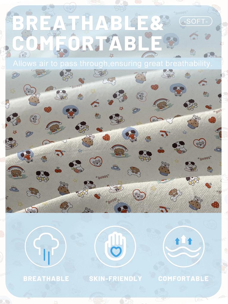 Cartoon 1 Cute Fun Animal Dog Printed Matte Fitted Sheet, Bedroom Printed Bed Cover, Bedding Excluding Pillowcases