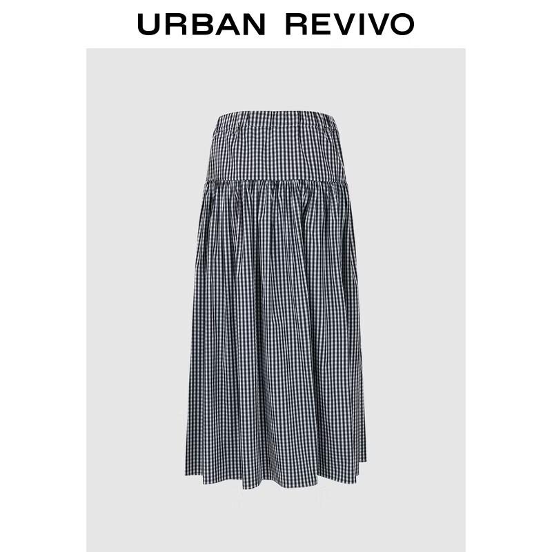 UR2026 Women s Classic Plaid Pleated Midi Skirt M