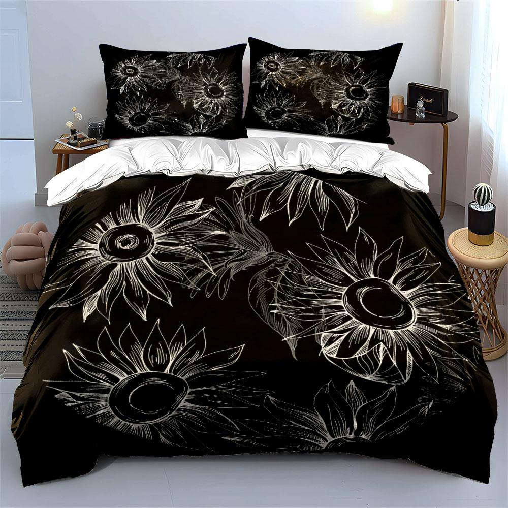 Sunflower Floral Decor Set Soft Comfortable Duvet Cover Bedding Set Included 1*Duvet Cover & 2*Pillowcases, Gift