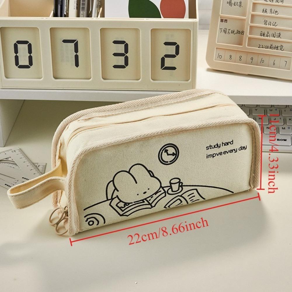 Cartoon Canvas Large Capacity Pen Bag New Portable Cosmetic Stationery Multi-Use Organizer
