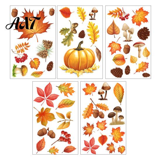 Autumn Window Clings 5Pcs Maple Pumpkin Static Clings, Fall Harvest Stickers, Easy Apply Decorations Glue-Free Removable Decor for Thanksgiving