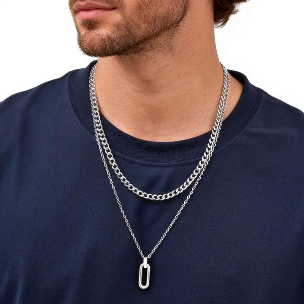 Stylish Geometry Layering Necklaces for Men Women,Silver Color Stainless Steel Rectangle Pendant Neacklace,Birthday Patry Gift
