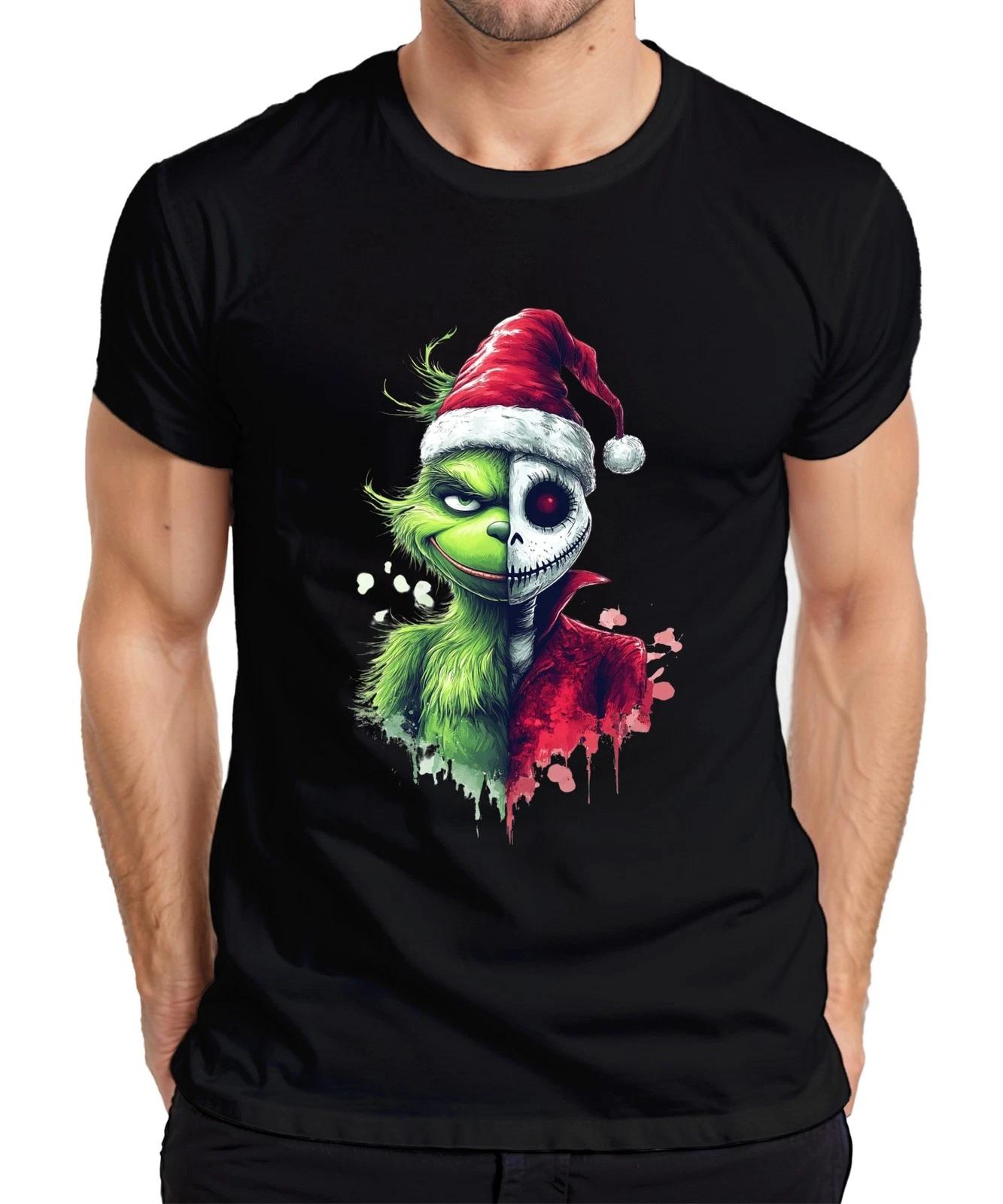 Grinch Jack Skellington Halb Gesicht Weihnachten Horror Geschenk Herren T-Shirt XL