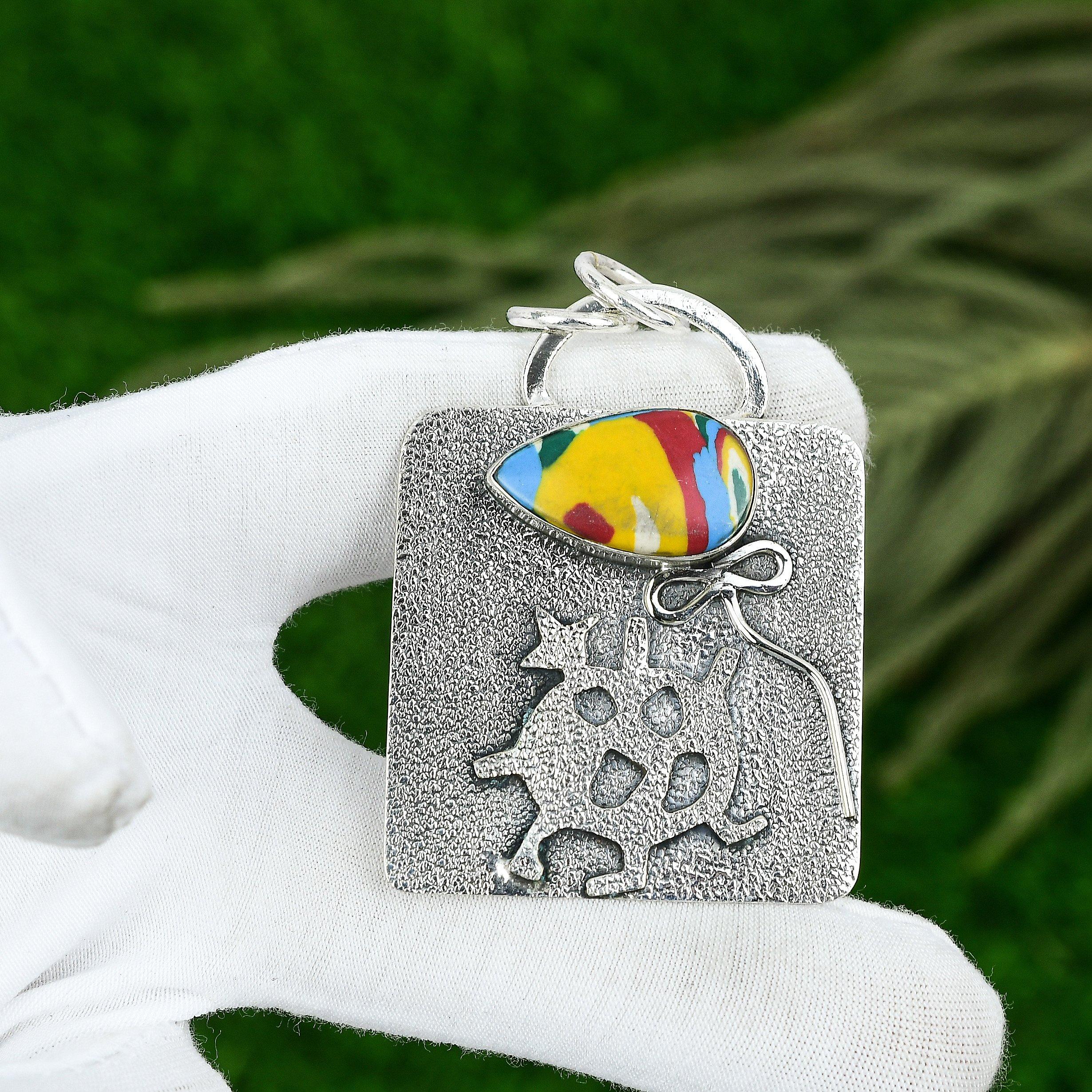 Friendship Day Deal Pear Natural Mosaic Balloon Jasper 925 Silver Bezel Pendant