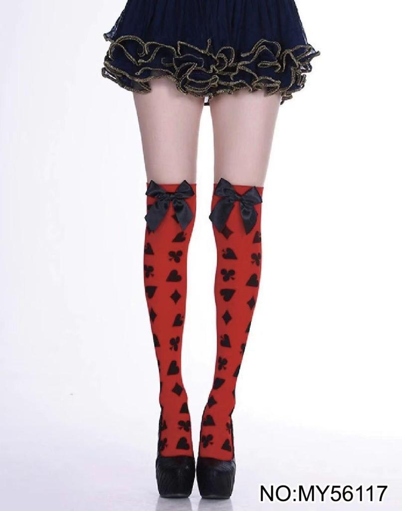Skull Print Thigh-High Halloween Stockings – Polyester Over-the-Knee Socks