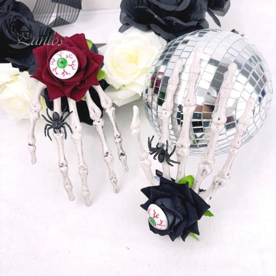 Halloween Skeleton Hand Hairpin Rose Flower Spider Hair Clips Skull Eyeball Day of The Dead Headwear Cosplay Accessory Party Decor