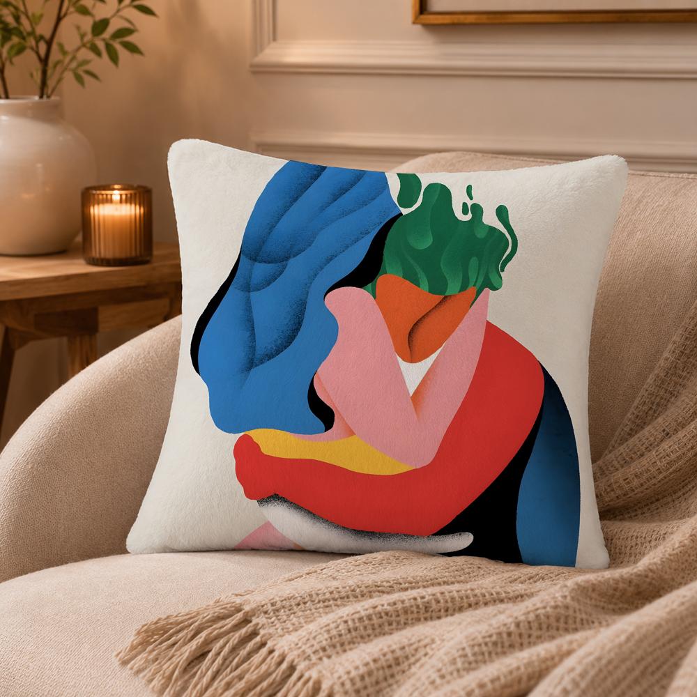 Abstract art color lines hug Cushion Cover Anti-dustmite Pillowcase Invisible zipper silky short plush Sofa cushion cover