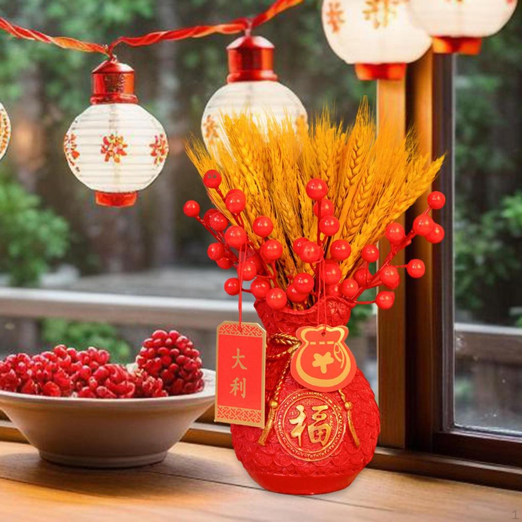 Chinese Year Blessing Vase with Resin Flower Pot
