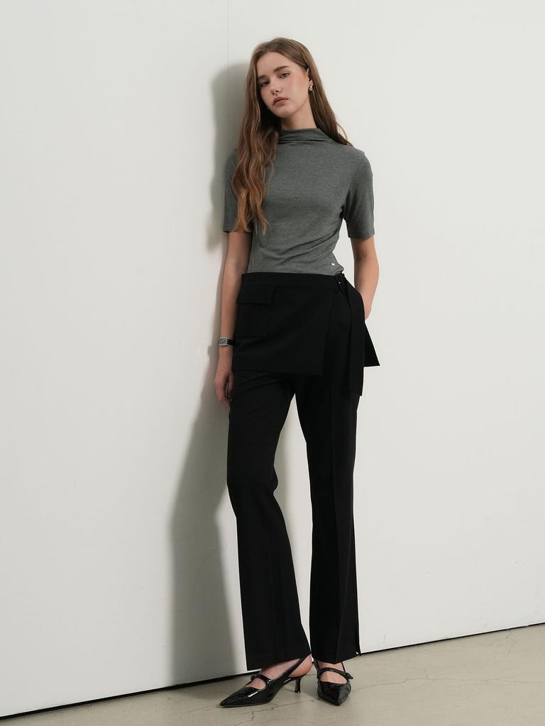 GENERALIDEA Skirt Layered Bootcut Slacks [Black] / Gf1Lpt502