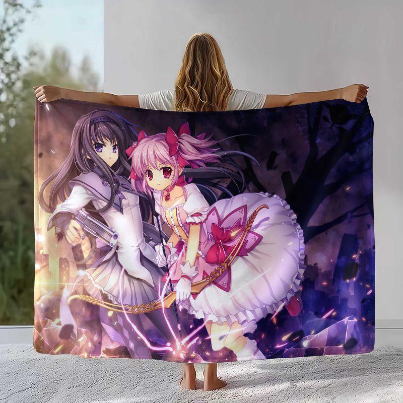 Cute Puella Magi Madoka Magica Cartoon Flannel Blanket,Ultra Soft Warm Plush Throw for Home Bedroom Bed Sofa Cover Office Picnic