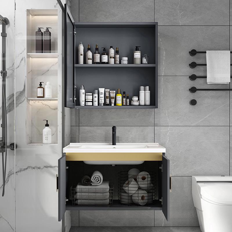 Luxury Space Aluminum Bathroom Vanity with Integrated Ceramic Basin for Compact Spaces