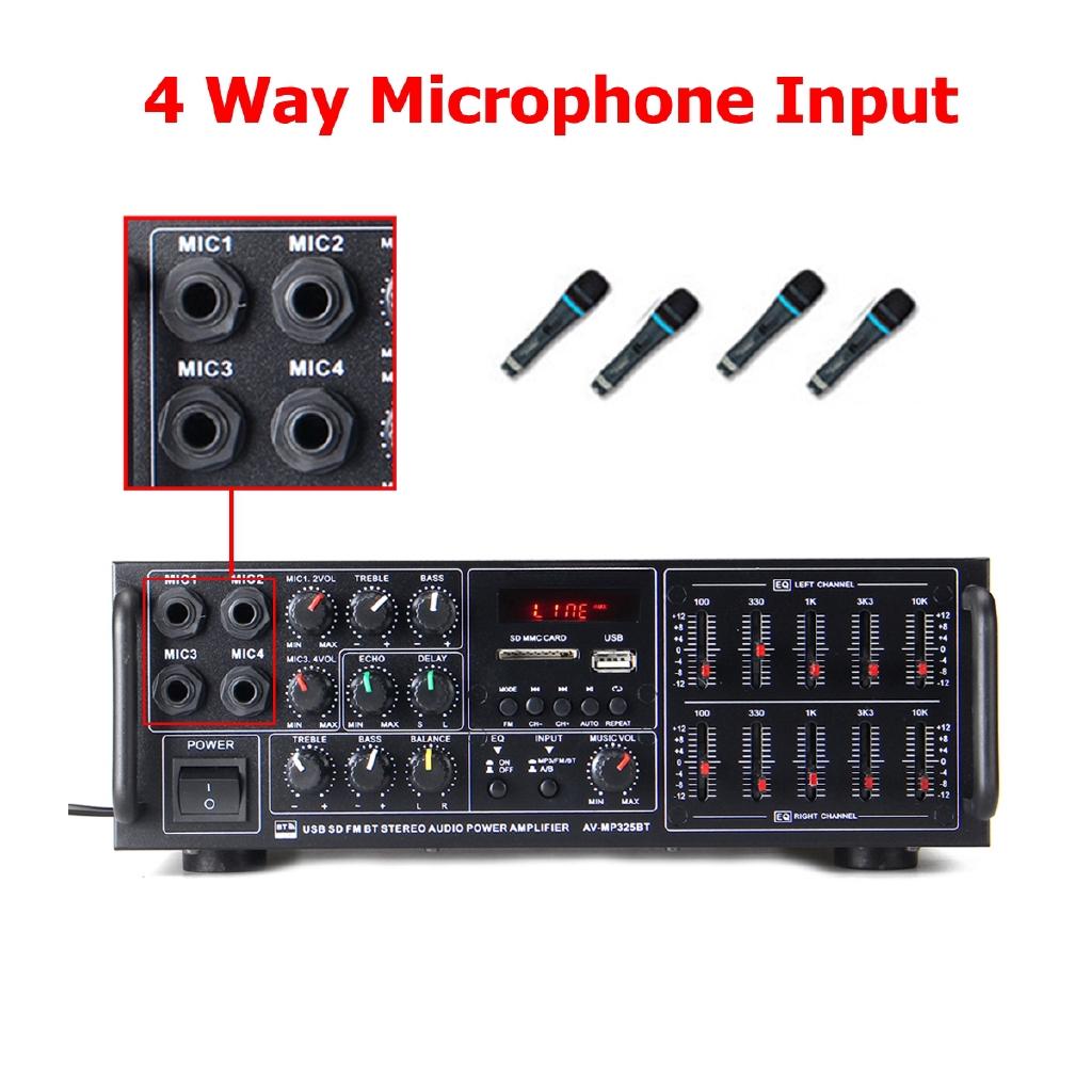 110-240V bluetooth Power Amplifier System Sound Audio Stereo Receiver Support 4 Way Microphone Input Home Theater 2000W