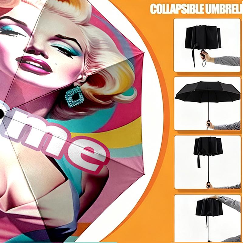 Custom Name Personalized Singer Print Umbrella, Auto Open Close, 8‑Rib Sturdy Frame, Commute Camping Hiking Use, Birthday Gift