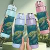 1 Stück Meeres-Meeresschildkröte Unterwasser 750 ml Farbe Kunststoff Sport-Wasserflasche Auslaufsicher Klappdeckel mit Strohhalm Geeignet für Sport, Büro, Heimgebrauch