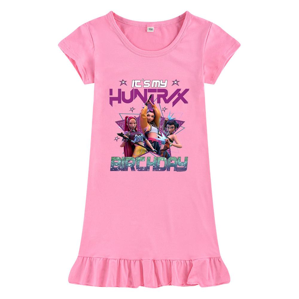 M1240 Kids Girls Kpop Rumi Zoey Mira Print Short Sleeves Ruffle Dress