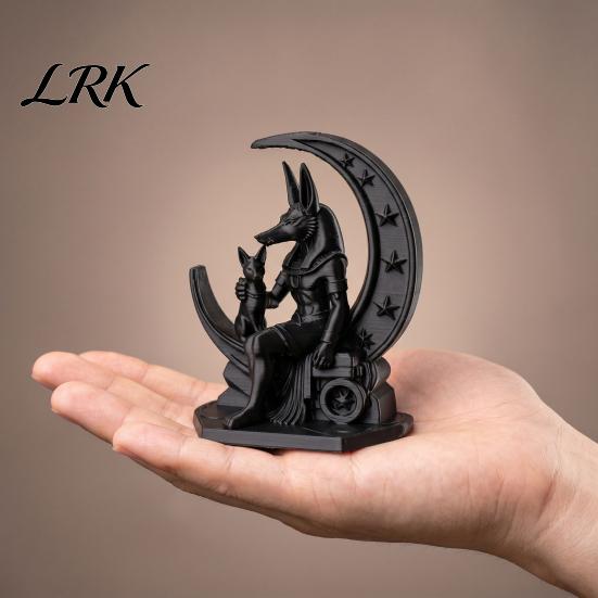 Unique Atmosphere Ornaments 3D Printed Anubis Moon Figurine, Ancient Egyptian Mythology Statue, Black Matte Home Accents Dark Style Wolf Desk