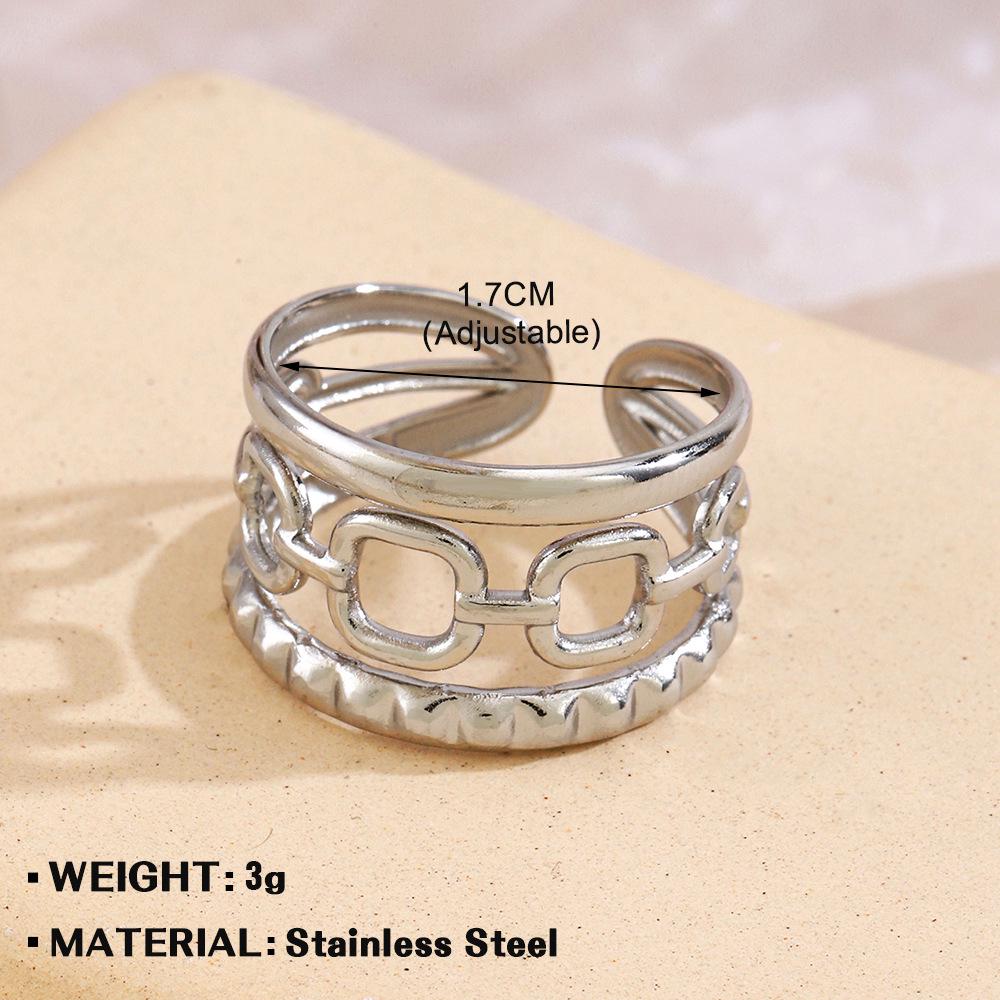 European & American Fashion Stainless Steel Heart-Shaped Geometric Ring - French Retro Style