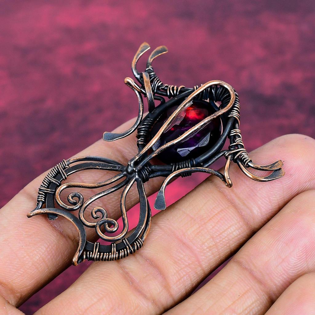 Ammolite Pendant Copper Wire Wrapped Fish Pendant Real Gemstone Handmade Jewelry