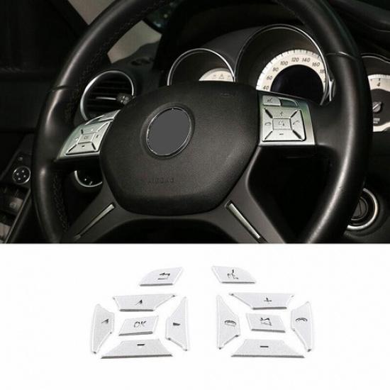 Silver Aluminum Front Steering Wheel Frame Cover Trim For Benz C-Class 2011-2014
