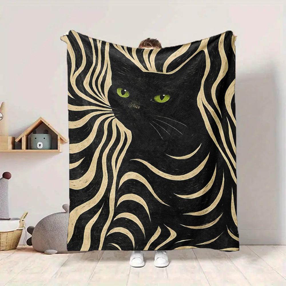 1pc Cat Stripes Print Blanket Lightweight Flannel Throw Blanket For Sofa, Bed, Living Room, Office, Outdoor Travel, Camping