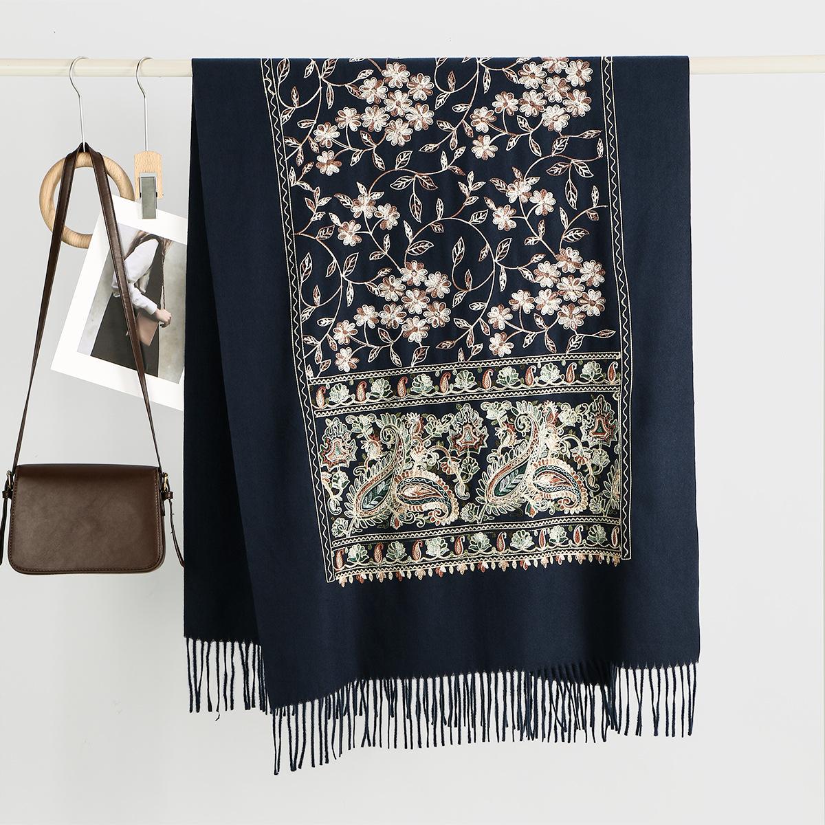 New - Bohemian Imitation Cashmere Embroidered Shawl Scarf Warm And Thickened Cold-Proof Outer Scarf Women 182X71cm