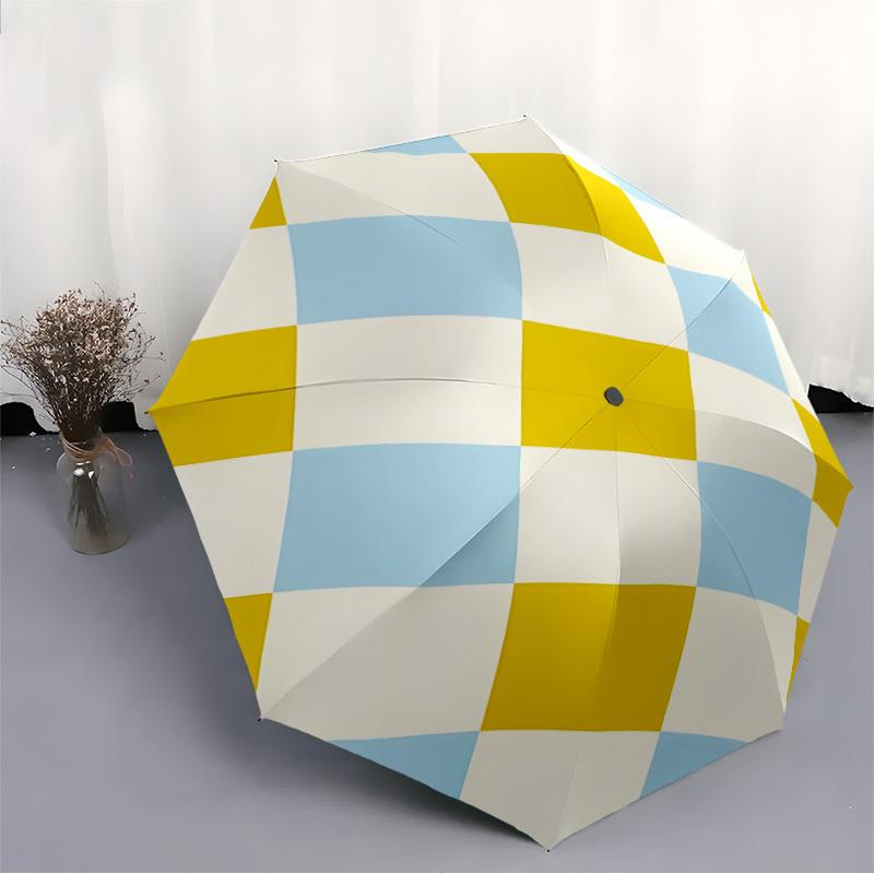 1pc Checkerboard Pattern Automatic Umbrella - Auto Open/Close Folding Umbrella with Reinforced 8-Rib Frame, 084