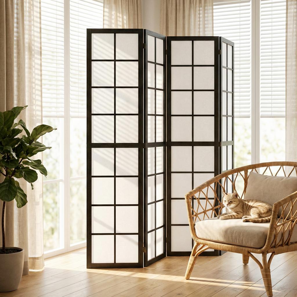Room Divider, Folding 4-Panel, 160 X 170 Cm, Black