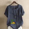 Women's Fashion Setting Sun Prined Short Sleeve T-shirt Loose Cotton Shirt Casual Loose Summer Blouse Tops Plus Size