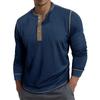 Men's Retro British Style Color Block Henley Long Sleeve Polo Shirt