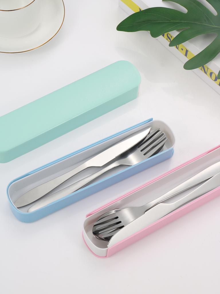 3pc Portable suit students go to school dining suit his knife and fork spoon with receive a case