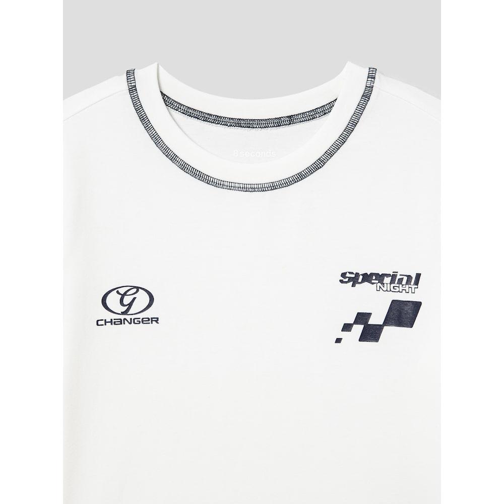 8SECONDS Contrast Stitch Crop Short Sleeve T-Shirt White