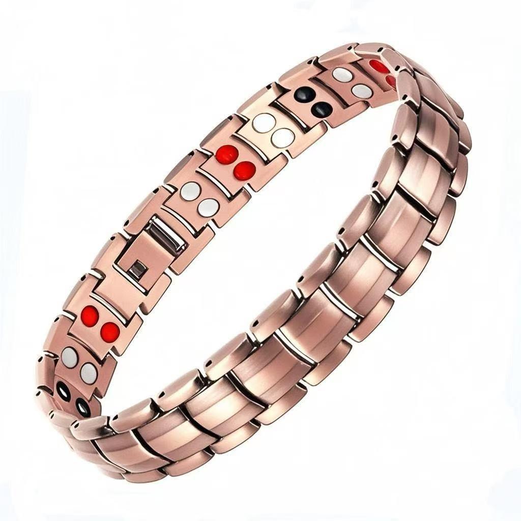Men's Retro Antique Red Copper Wide Magnet Bracelet - Adjustable Cross-Border Style