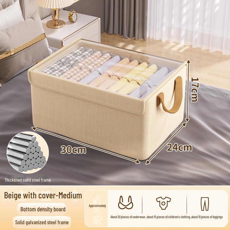 Cationic Fabric Clothes Storage Box with Lid and Steel Frame