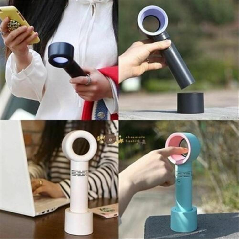Portable Handheld Bladeless Fan With Led Indicators 360 Degrees 3 Speeds Mini Cooling Fan