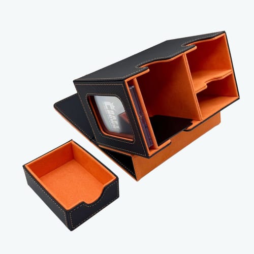 CRAFT CROWN Large PU Leather Deck Box with Window (Orange)